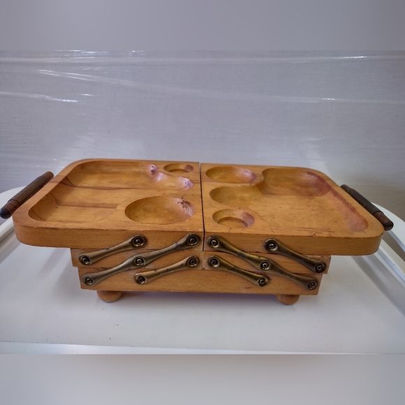 Vintage Mid Century Folding Blond Wood Buffet Tray by Karoff Originals - Picture 1 of 10
